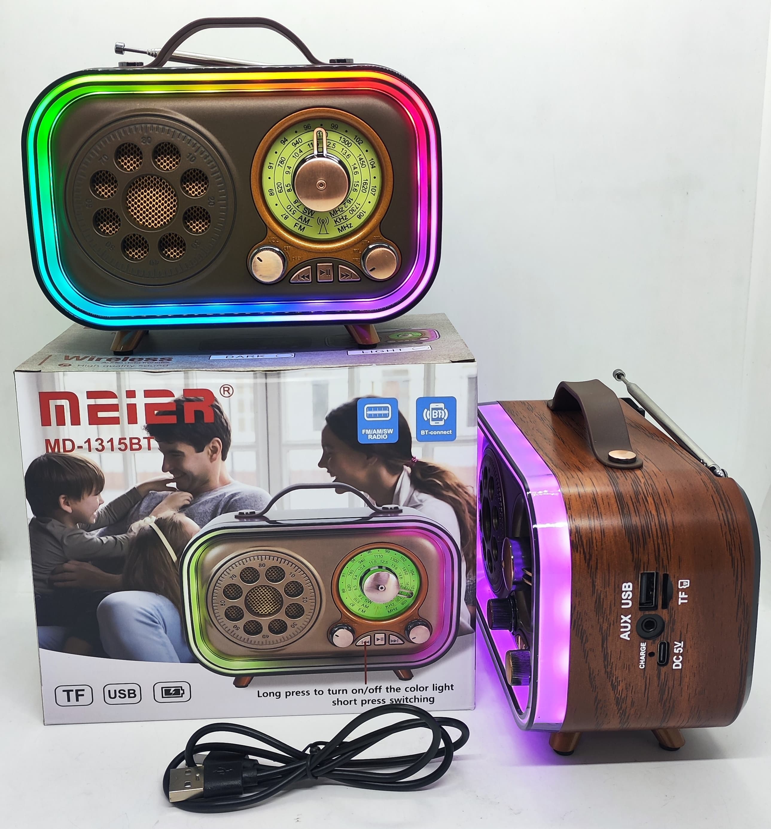 RADIO MEIER 3 BAND BT + USB + SD + AUX + RGB RECAR