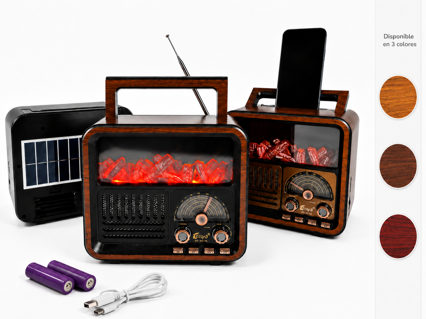 (BLT-239) PARLANTE BT - AM/FM SOLAR + EFECTO FUEGO
