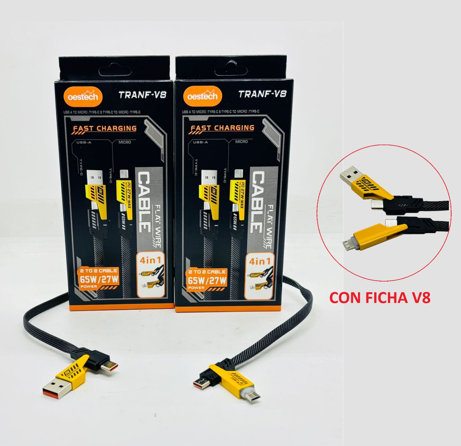 CABLE V8 - USB + TCTC MALLADO TURBO (TRANF-V8) -  